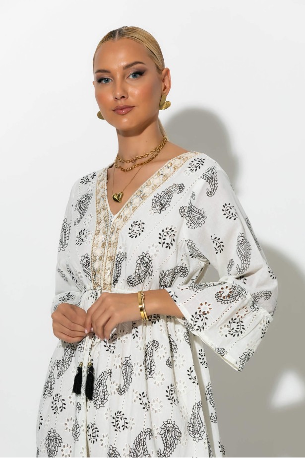 Boho φόρεμα κυπούρ με παγιέτα στην λαιμόκοψη μαύρο Boho φόρεμα κυπούρ με παγιέτα στην λαιμόκοψη μαύρο