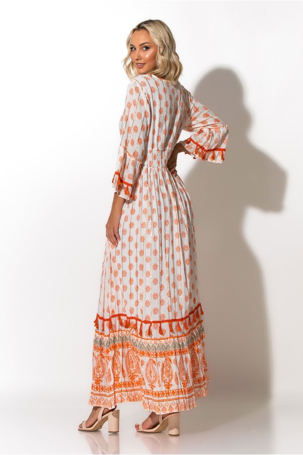 Μάξι φόρεμα boho με τρουακάρ μανίκια πορτοκαλί Μάξι φόρεμα boho με τρουακάρ μανίκια πορτοκαλί