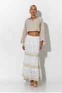 Boho maxi φούστα με δαντέλα λευκό