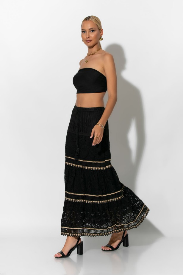 Boho maxi φούστα με δαντέλα μαύρο
