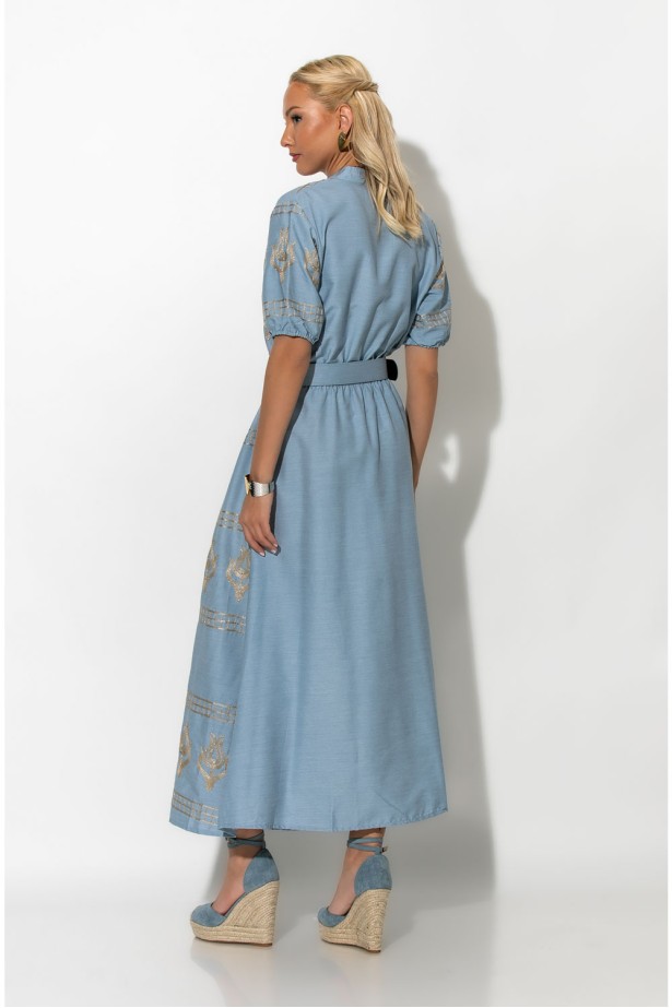 Ethnic elegance φόρεμα με κεντήματα σιελ Ethnic elegance φόρεμα με κεντήματα σιελ