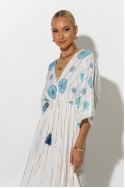 Φόρεμα boho με μανίκια νυχτερίδα σιέλ Φόρεμα boho με μανίκια νυχτερίδα σιέλ