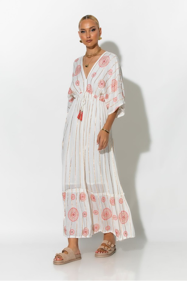 Φόρεμα boho με μανίκια νυχτερίδα κόκκινο Φόρεμα boho με μανίκια νυχτερίδα κόκκινο