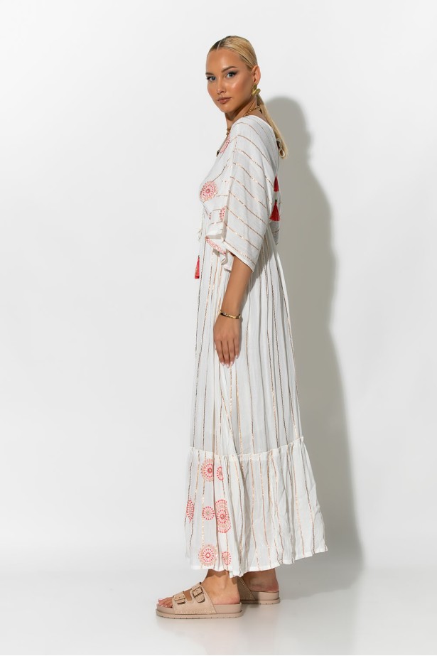 Φόρεμα boho με μανίκια νυχτερίδα κόκκινο Φόρεμα boho με μανίκια νυχτερίδα κόκκινο
