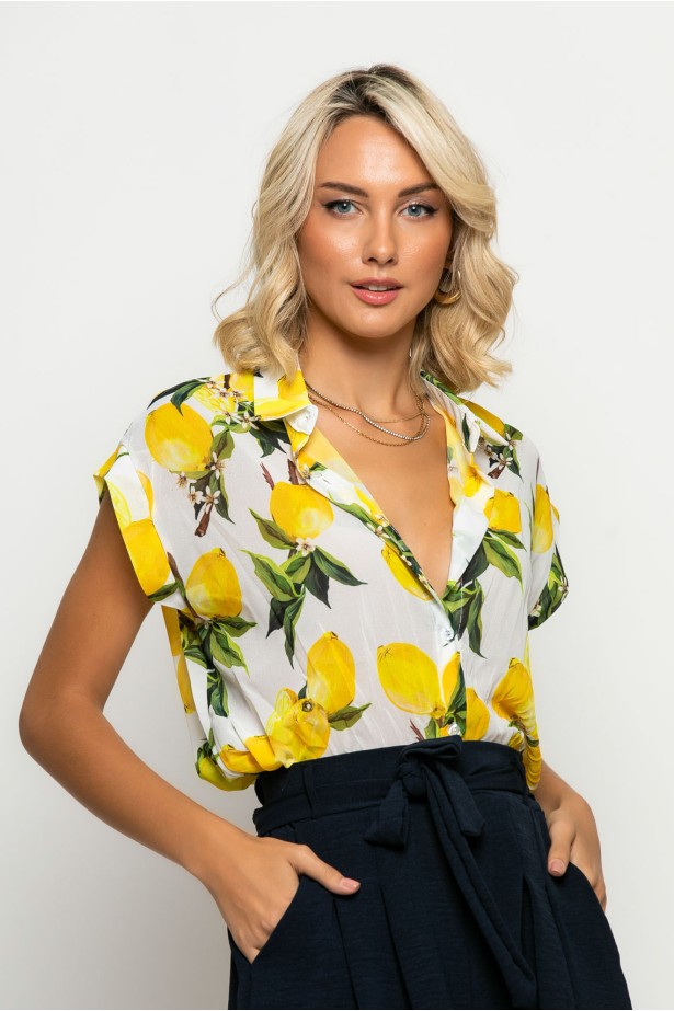 Πουκάμισο αμάνικο lemon print λευκό Πουκάμισο αμάνικο lemon print λευκό