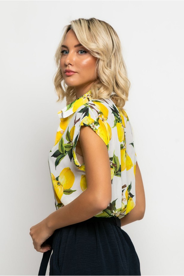 Πουκάμισο αμάνικο lemon print λευκό Πουκάμισο αμάνικο lemon print λευκό