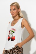 Πλεκτό αμάνικο με print cherry εκρού Πλεκτό αμάνικο με print cherry εκρού