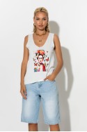 Πλεκτό αμάνικο με print frida εκρού Πλεκτό αμάνικο με print frida εκρού
