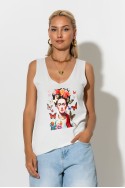 Πλεκτό αμάνικο με print frida εκρού Πλεκτό αμάνικο με print frida εκρού