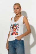 Πλεκτό αμάνικο με print frida with smile λευκό Πλεκτό αμάνικο με print frida with smile λευκό