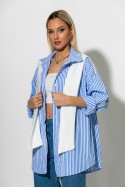 Oversized πουκάμισο ριγέ με δέσιμο μπροστά γαλάζιο Oversized πουκάμισο ριγέ με δέσιμο μπροστά γαλάζιο