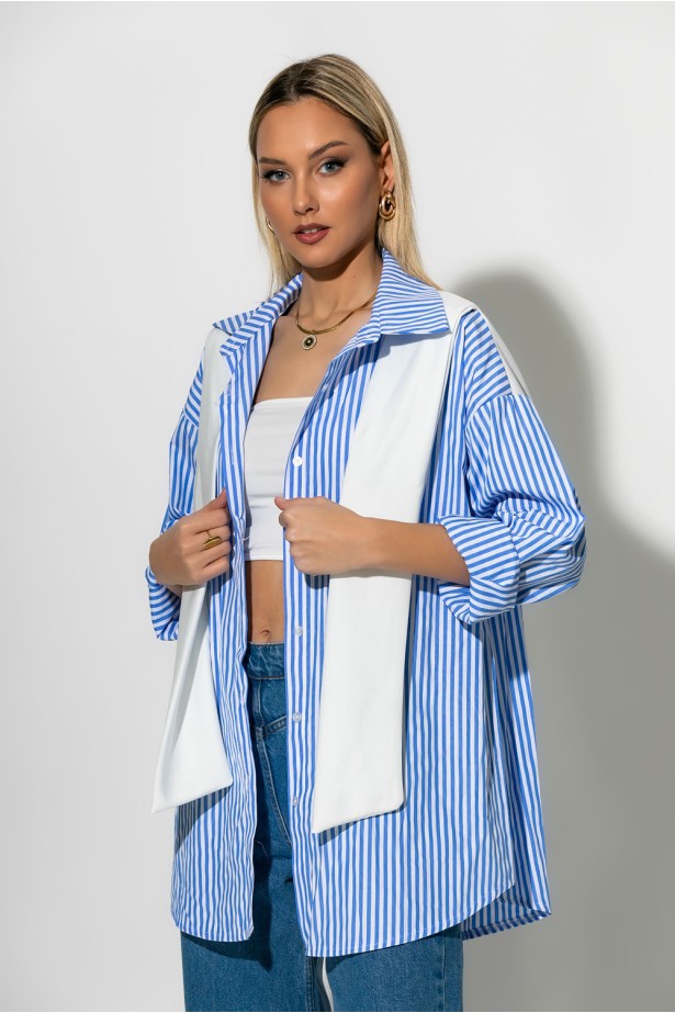 Oversized πουκάμισο ριγέ με δέσιμο μπροστά γαλάζιο Oversized πουκάμισο ριγέ με δέσιμο μπροστά γαλάζιο