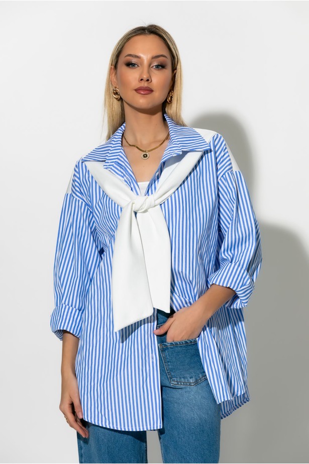 Oversized πουκάμισο ριγέ με δέσιμο μπροστά γαλάζιο Oversized πουκάμισο ριγέ με δέσιμο μπροστά γαλάζιο