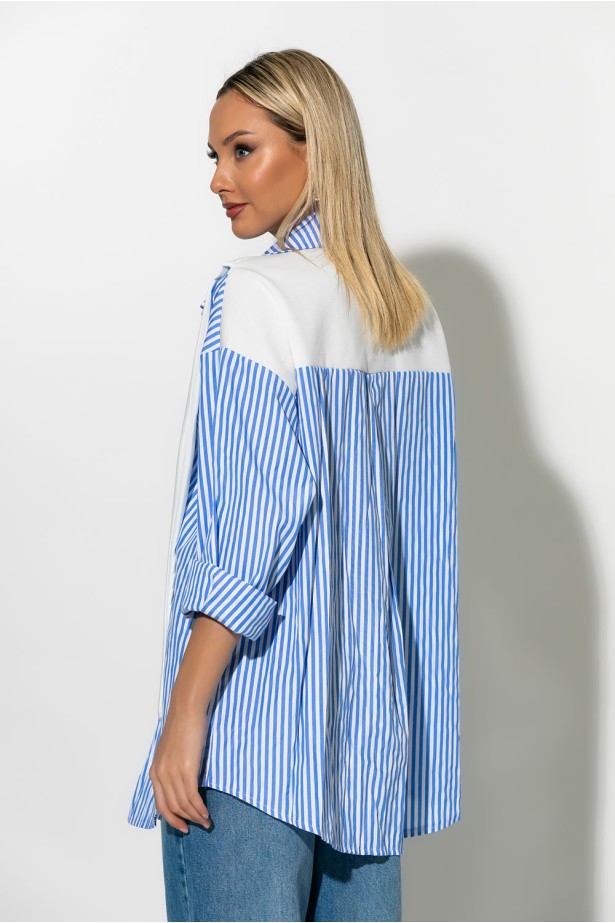 Oversized πουκάμισο ριγέ με δέσιμο μπροστά γαλάζιο Oversized πουκάμισο ριγέ με δέσιμο μπροστά γαλάζιο