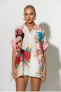 Πουκαμίσα ασύμμετρη με μοτίβο frida kahlo μπεζ Πουκαμίσα ασύμμετρη με μοτίβο frida kahlo μπεζ