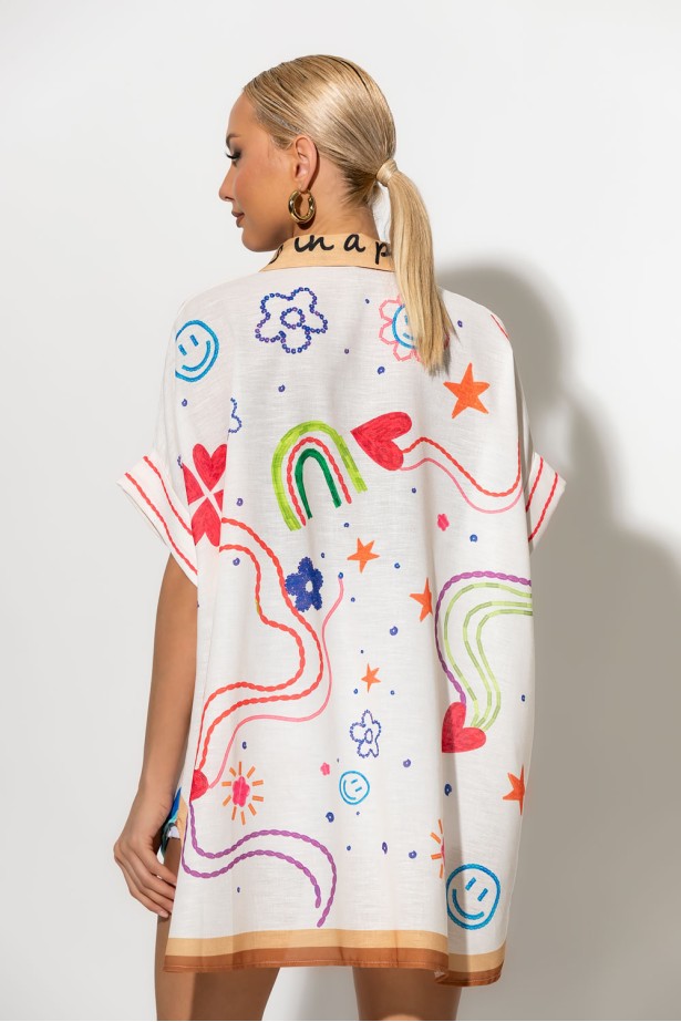 Πουκαμίσα ασύμμετρη με fun and artistic print μπεζ Πουκαμίσα ασύμμετρη με fun and artistic print μπεζ