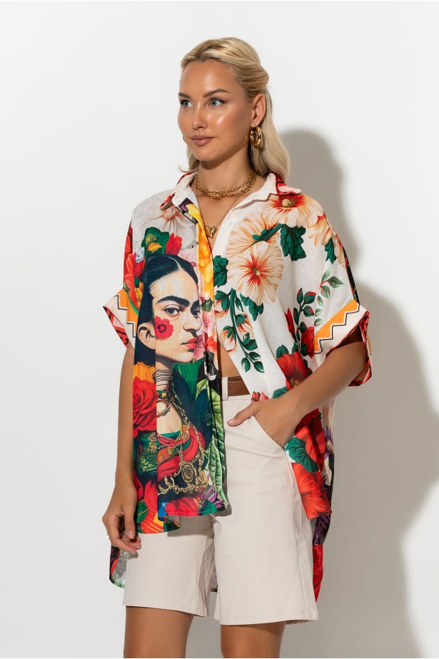 Πουκαμίσα με print frida μπεζ Πουκαμίσα με print frida μπεζ