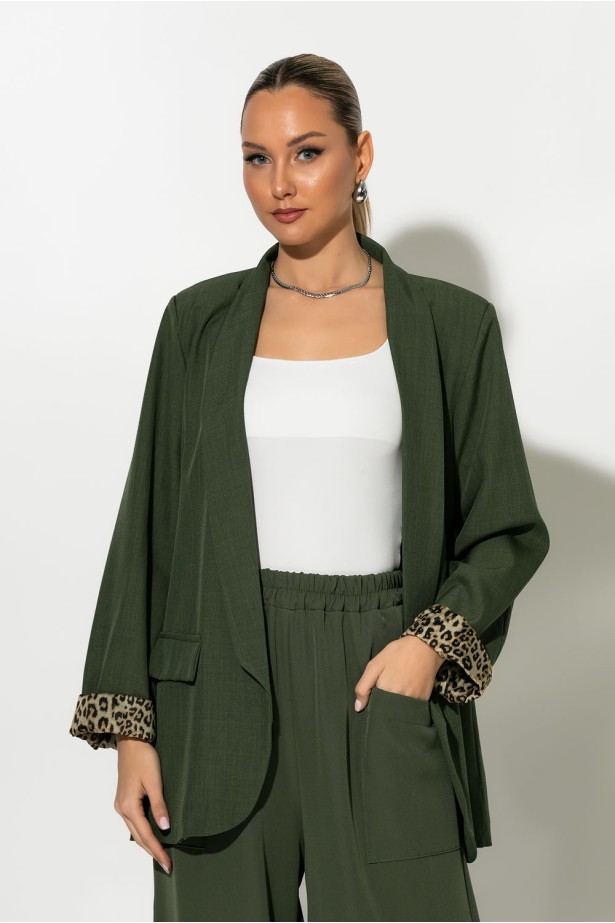 Blazer με φόδρα λεοπάρ λαδί