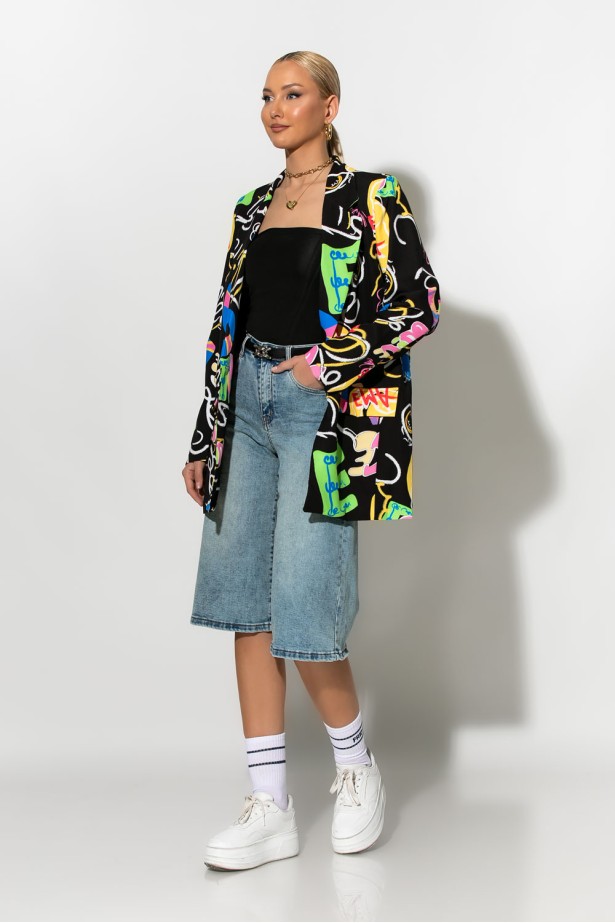 Blazer με graffiti print μαύρο Blazer με graffiti print μαύρο