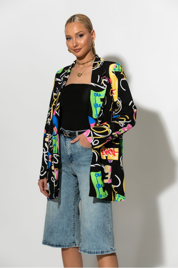 Blazer με graffiti print μαύρο Blazer με graffiti print μαύρο