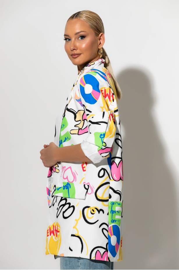 Blazer με graffiti print λευκό Blazer με graffiti print λευκό