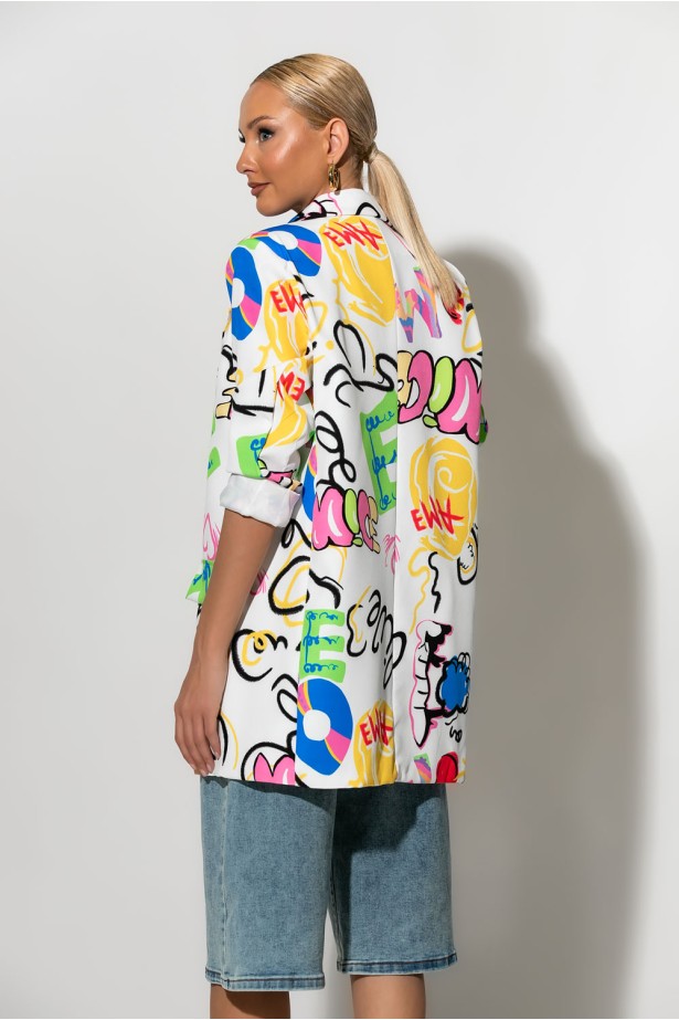 Blazer με graffiti print λευκό Blazer με graffiti print λευκό
