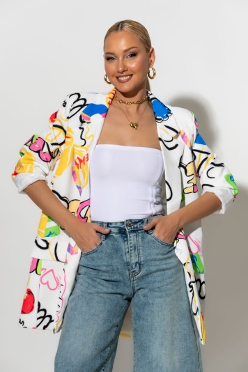 Blazer με graffiti print λευκό