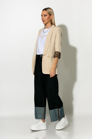 Blazer με λεοπάρ φόδρα μαύρο