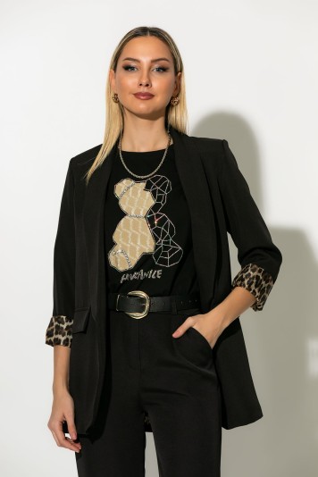 Blazer με λεοπάρ φόδρα μαύρο