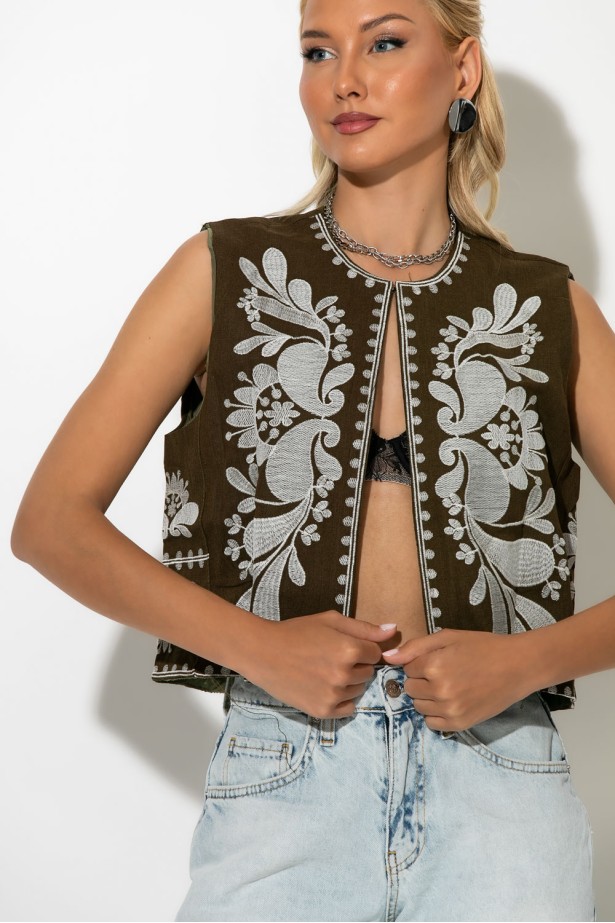 Boho γιλέκο με κεντήματα χακί-εκρού Boho γιλέκο με κεντήματα χακί-εκρού