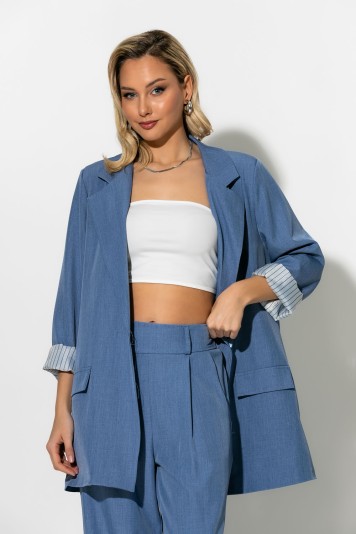 Blazer με ριγέ φόδρα και κουμπί ροζ