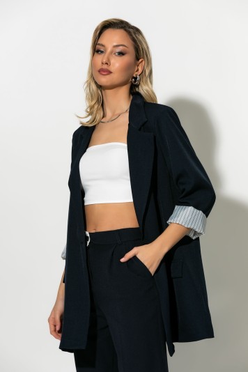 Blazer με ριγέ φόδρα και κουμπί σομον
