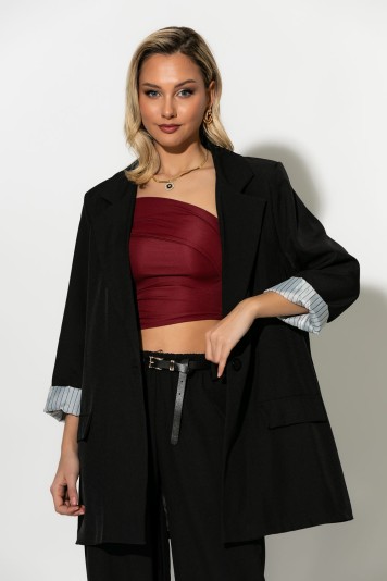 Blazer με ριγέ φόδρα και κουμπί σομον