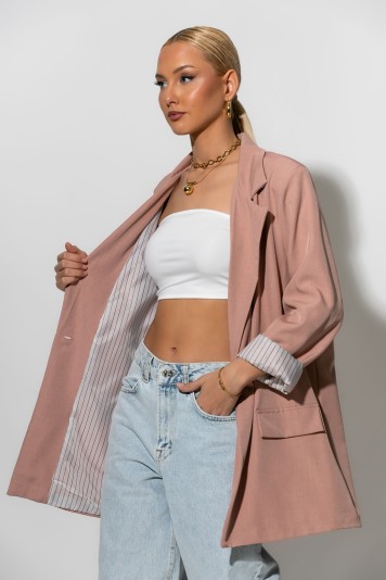 Blazer με ριγέ φόδρα και κουμπί σομον