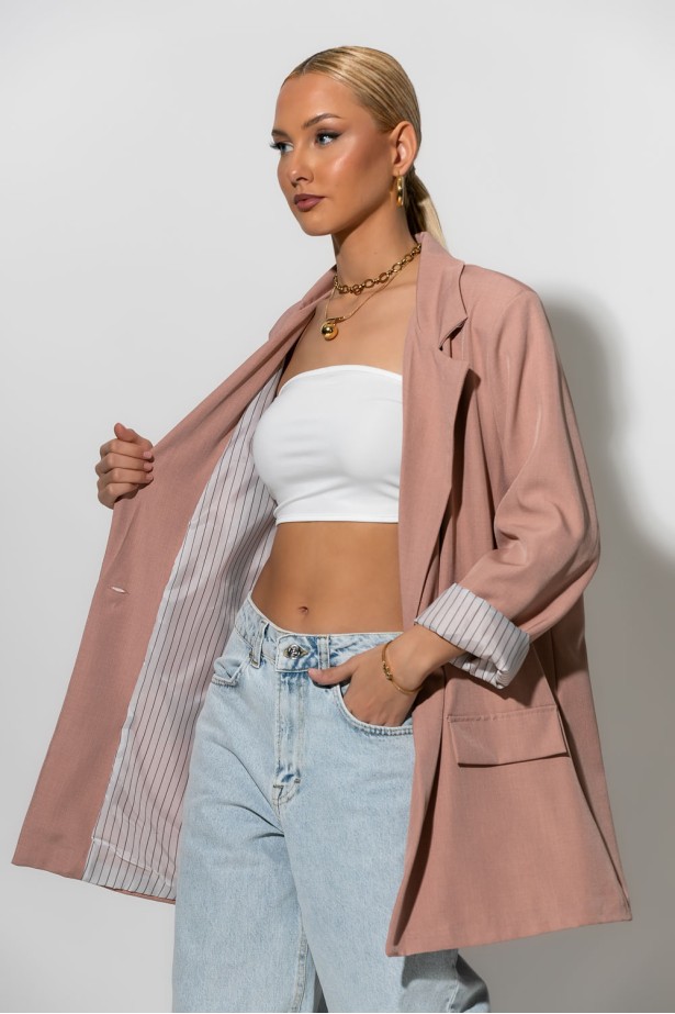 Blazer με ριγέ φόδρα και κουμπί σομον