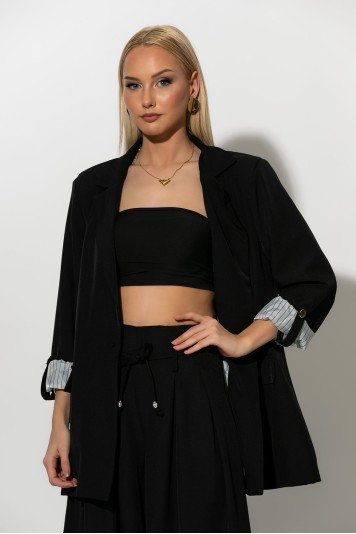 Blazer με ριγέ φόδρα και κουμπί στο μανίκι λευκό