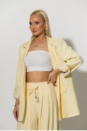 Blazer με ριγέ φόδρα και κουμπί στο μανίκι κίτρινο Blazer με ριγέ φόδρα και κουμπί στο μανίκι κίτρινο