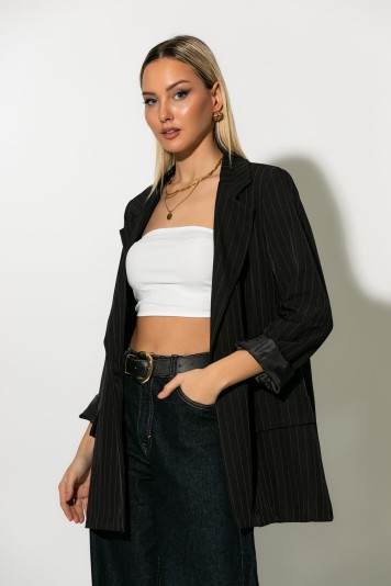 Ριγέ blazer με φόδρα και βάτες σάπιο μήλο