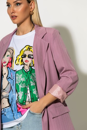 Ριγέ blazer με φόδρα και βάτες σάπιο μήλο