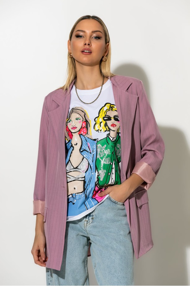 Ριγέ blazer με φόδρα και βάτες σάπιο μήλο Ριγέ blazer με φόδρα και βάτες σάπιο μήλο