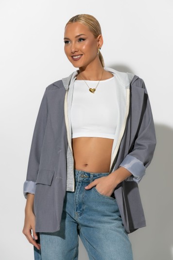 Blazer με φούτερ κουκούλα μπεζ