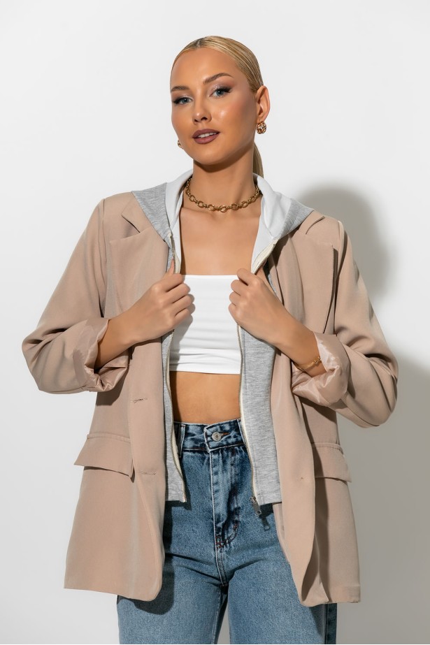 Blazer με φούτερ κουκούλα μπεζ Blazer με φούτερ κουκούλα μπεζ