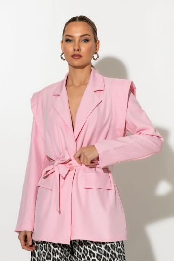Blazer με structured ώμους και ζώνη γκρι
