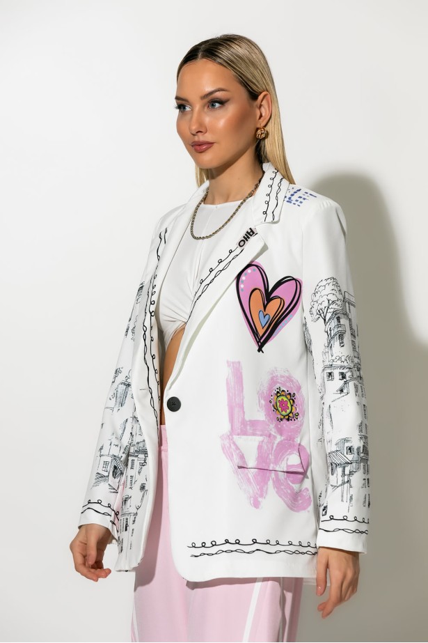 Blazer με print love who you are λευκό Blazer με print love who you are λευκό