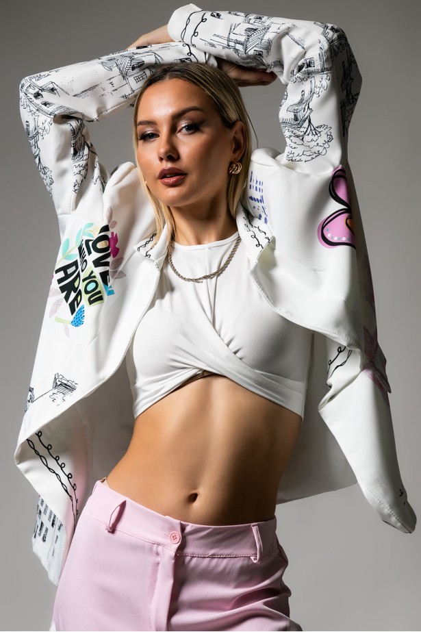 Blazer με print love who you are λευκό Blazer με print love who you are λευκό