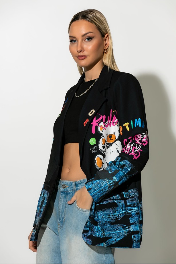 Blazer με print bear rules μαύρο Blazer με print bear rules μαύρο
