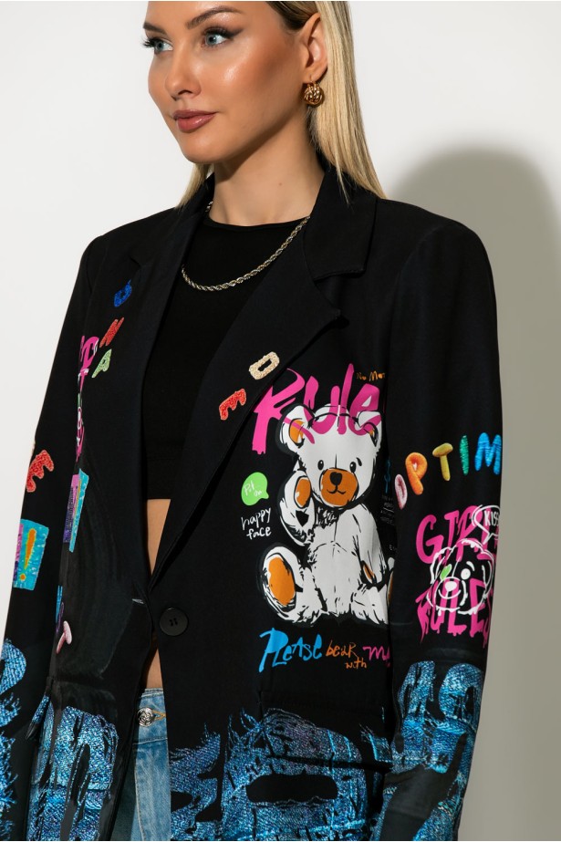 Blazer με print bear rules μαύρο Blazer με print bear rules μαύρο