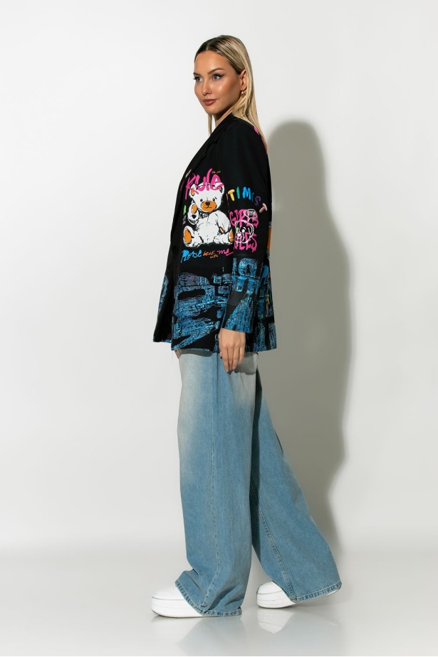 Blazer με print bear rules μαύρο Blazer με print bear rules μαύρο