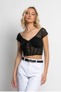 Crop top τύπου κορσέ με διαφάνεια μαύρο Crop top τύπου κορσέ με διαφάνεια μαύρο