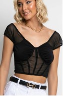 Crop top τύπου κορσέ με διαφάνεια μαύρο Crop top τύπου κορσέ με διαφάνεια μαύρο